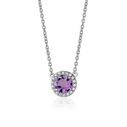 Amethyst CZ Halo Sterling Silver Necklace